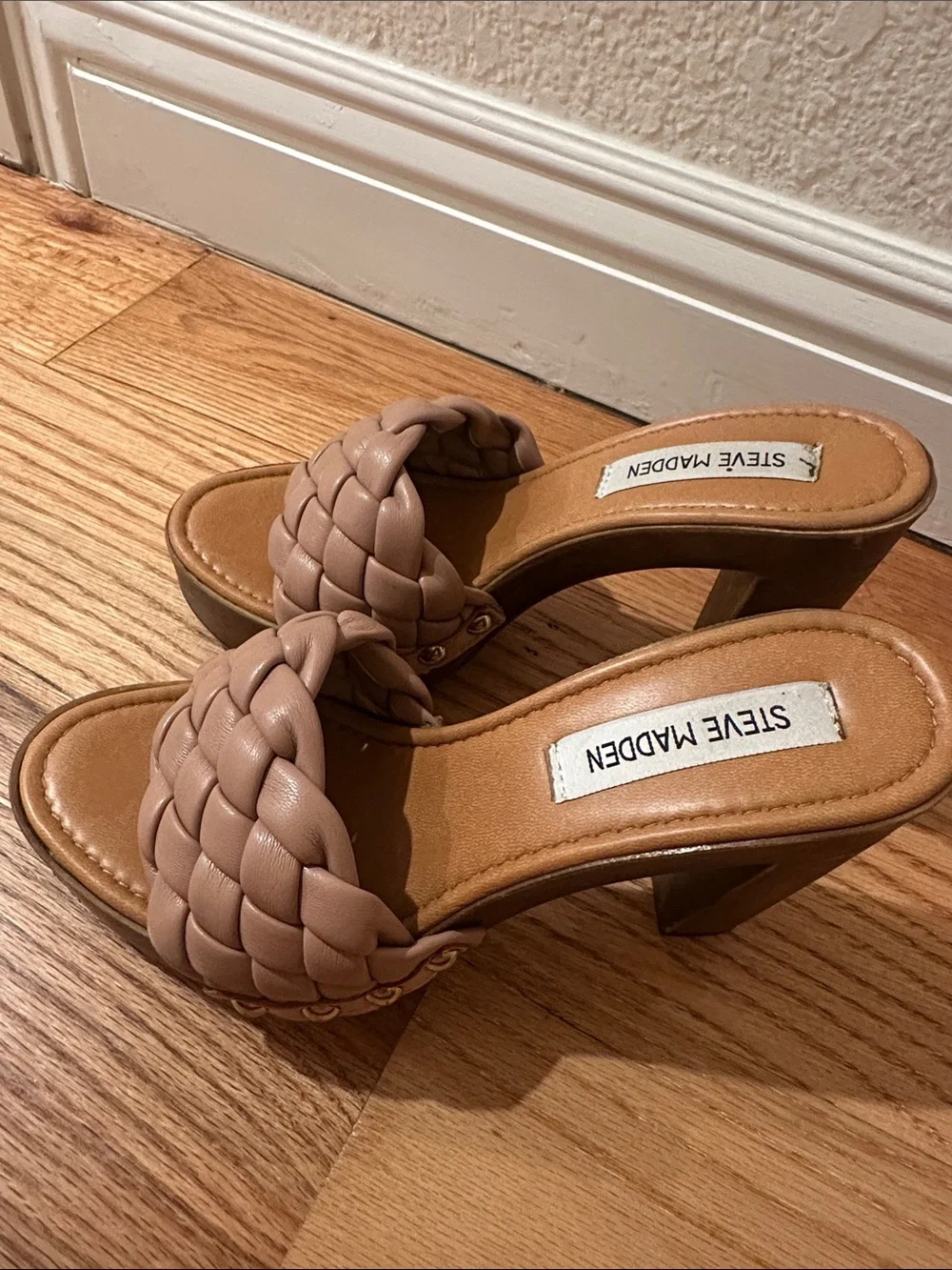 Steve Madden Braided Slide Heels in Nude Tan